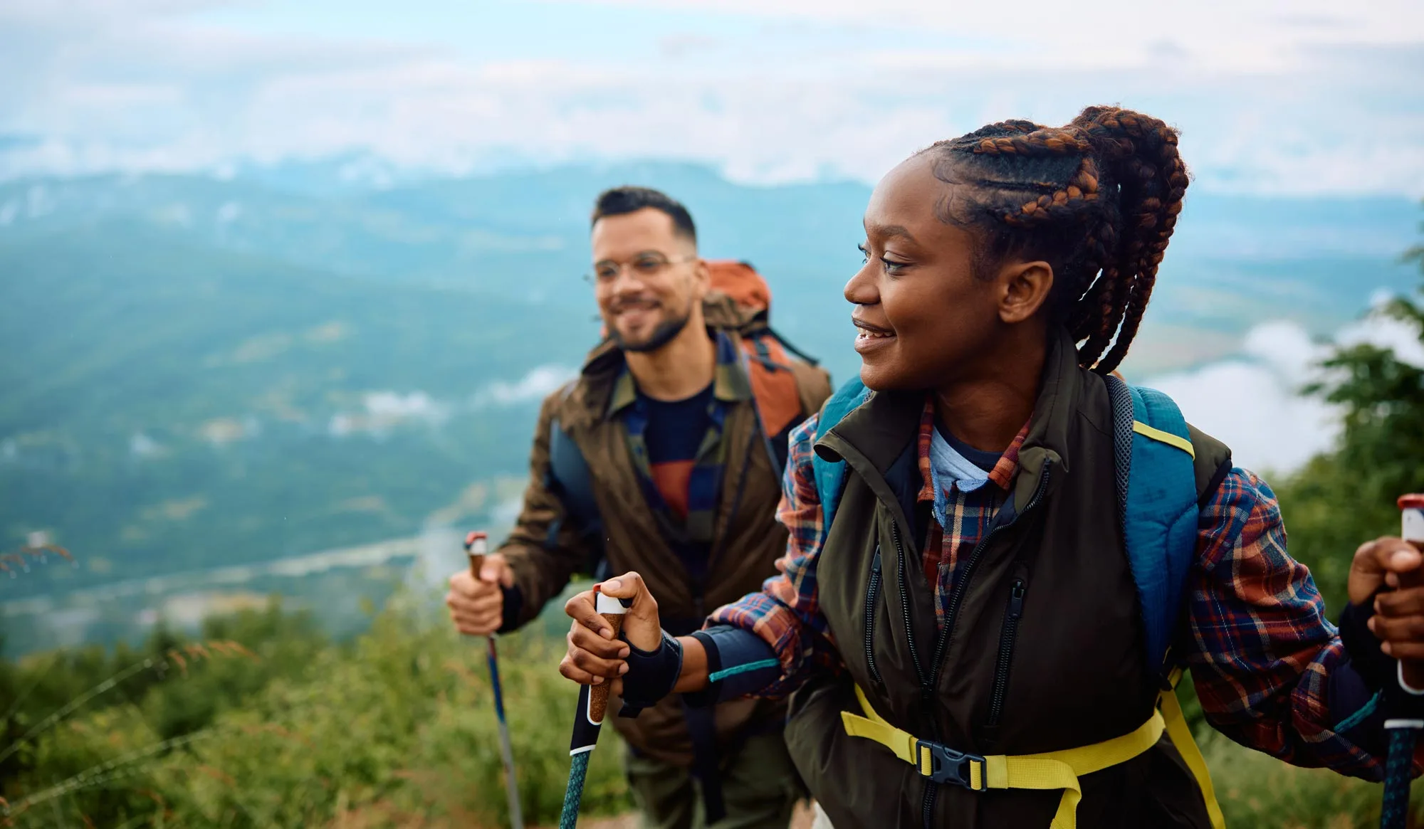 Smiling couple hiking