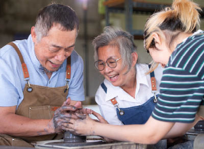 400x293_NDEAMBlog_Pottery Three people are engaged around a clay pottery wheel