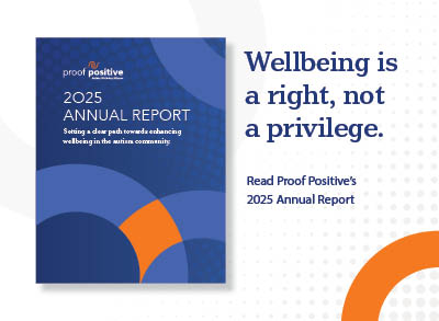 2025.12_400x293_AnnualReport_BlogArt Annual Report in a blue box with "Wellbeing is a right, not a privilege. Read Proof Positive's 2025 Annual Report"