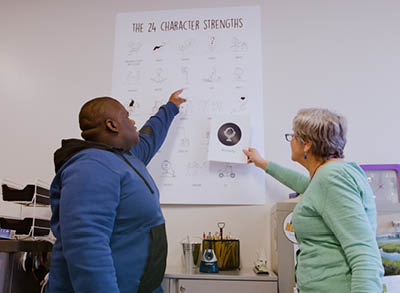 400x293_CS Two people are pointing to character strengths on a poster