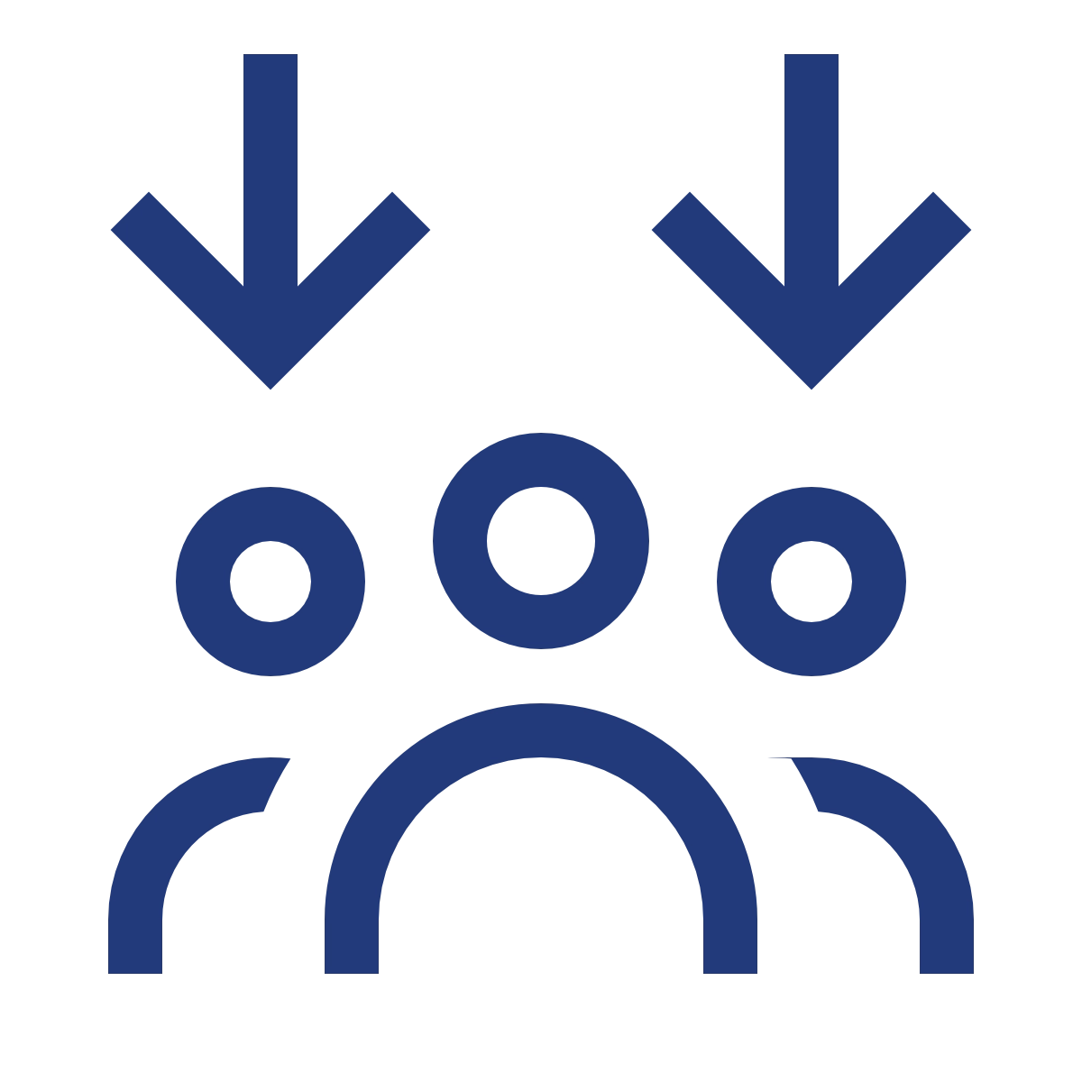 arrows-down-to-people-sharp-light-full blue people icon