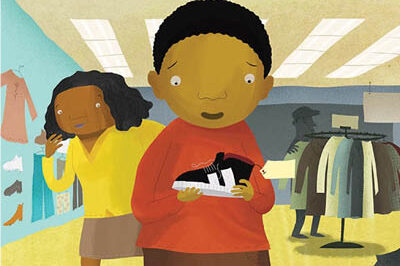 400x293_ThoseShoes (1) A student is looking at a shoe while another student looks on from behind
